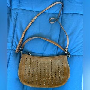Coach Brown Studded Suede Shoulder Bag